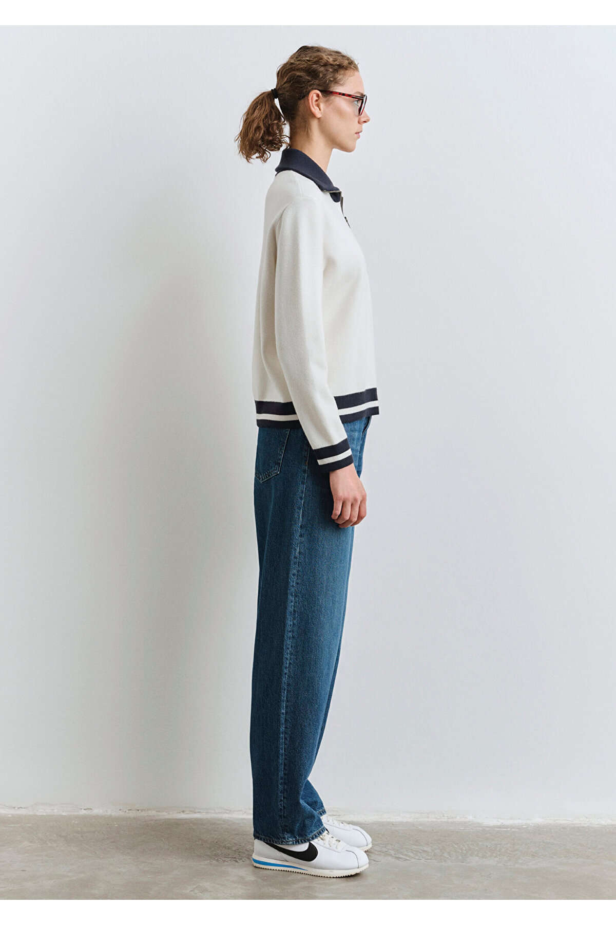 Mavi  MJ Nakışlı Yarı Fermuarlı Kazak 1710687-70057 - Görsel 5