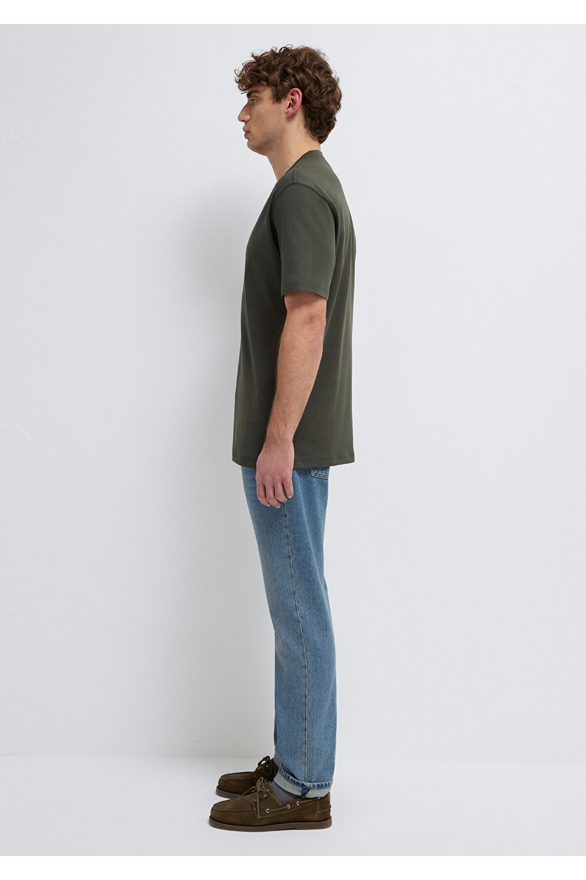 Mavi  Logo Haki Basic İnterlok Tişört Loose Fit / Bol Rahat Kesim 0613102-71553 - Görsel 5