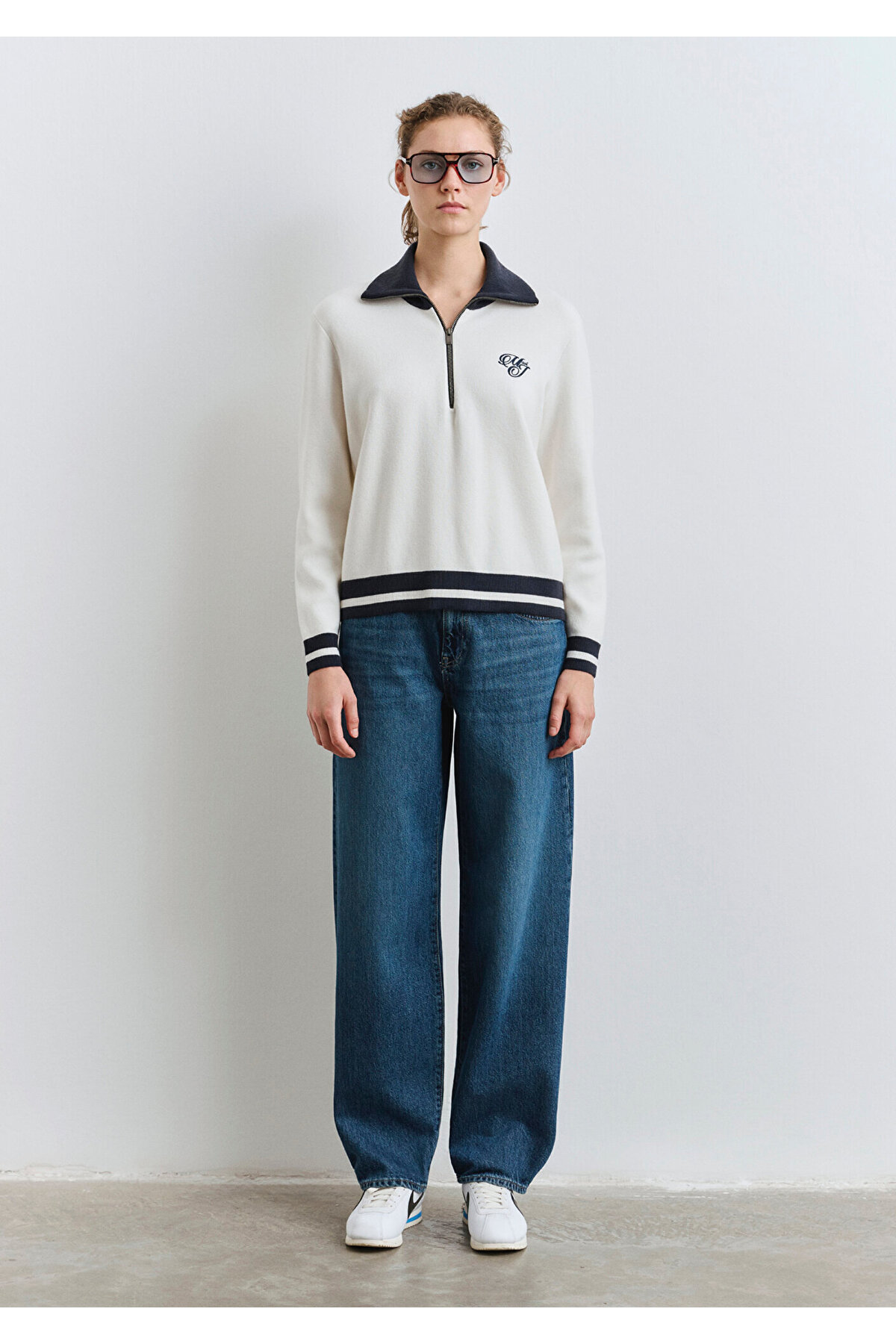 Mavi  MJ Nakışlı Yarı Fermuarlı Kazak 1710687-70057 - Görsel 3