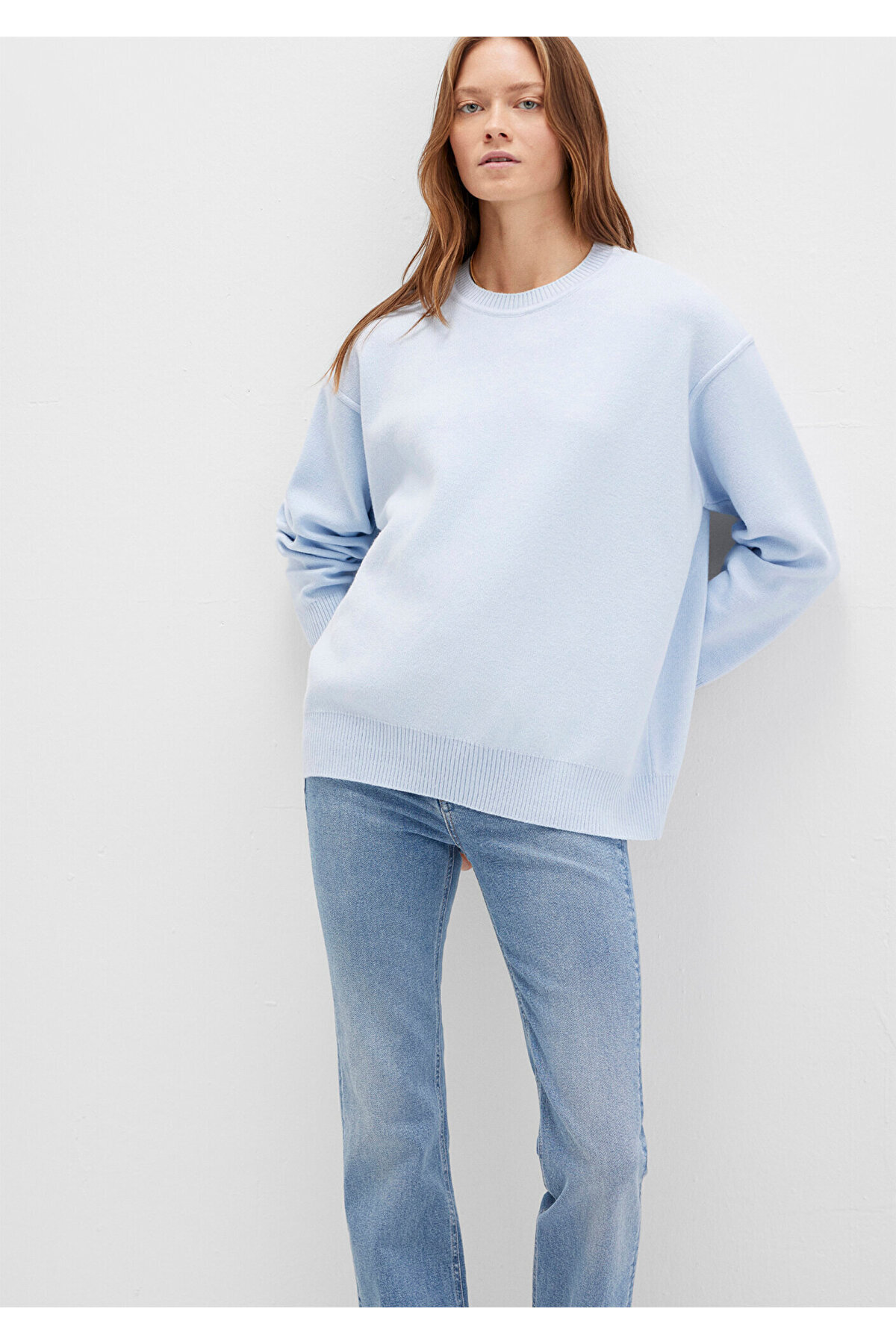 Mavi  Bisiklet Yaka Mavi Kazak Oversize / Geniş Kesim 1710499-70717 - Görsel 2