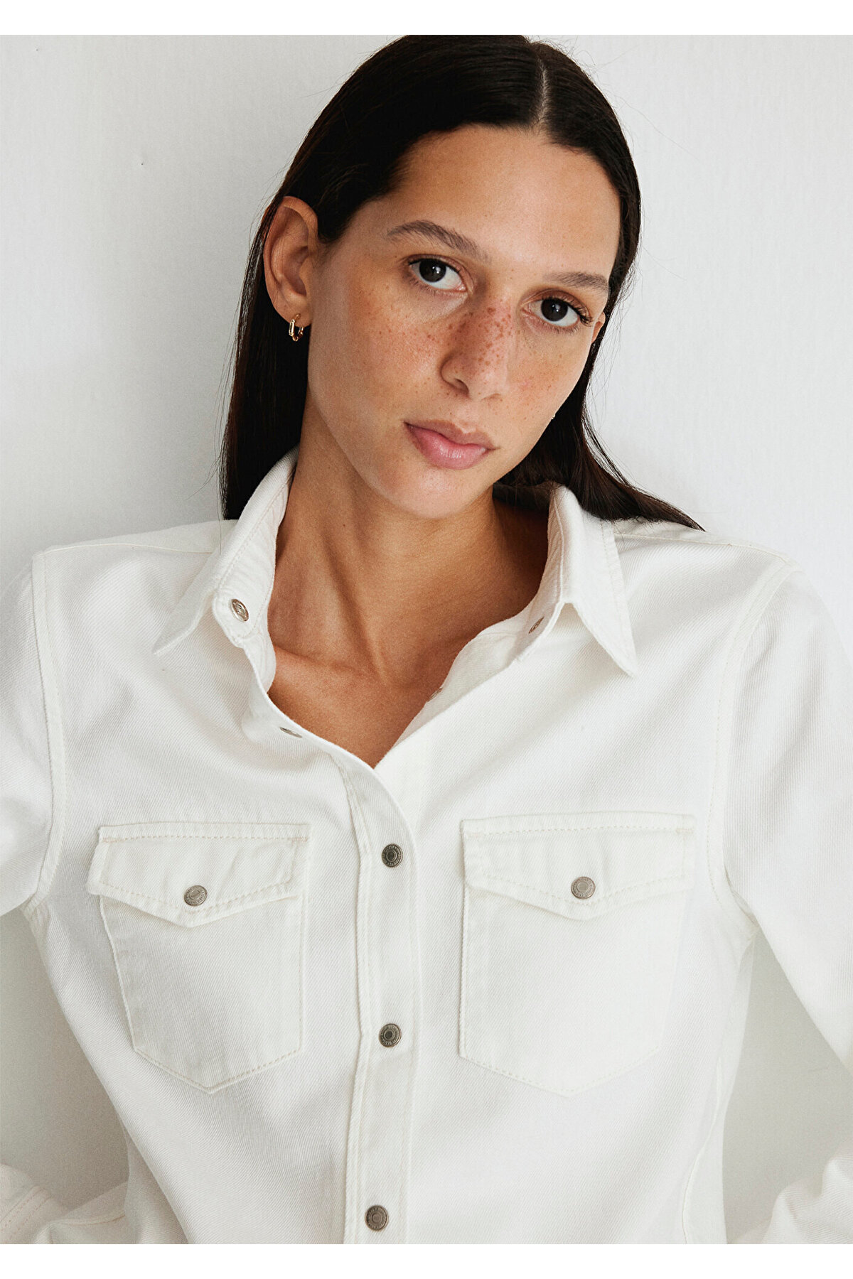 Mavi  Merida Real Blue Kırık Beyaz Jean Gömlek Fitted / Vücuda Oturan Kesim 1210662-86491 - Görsel 5