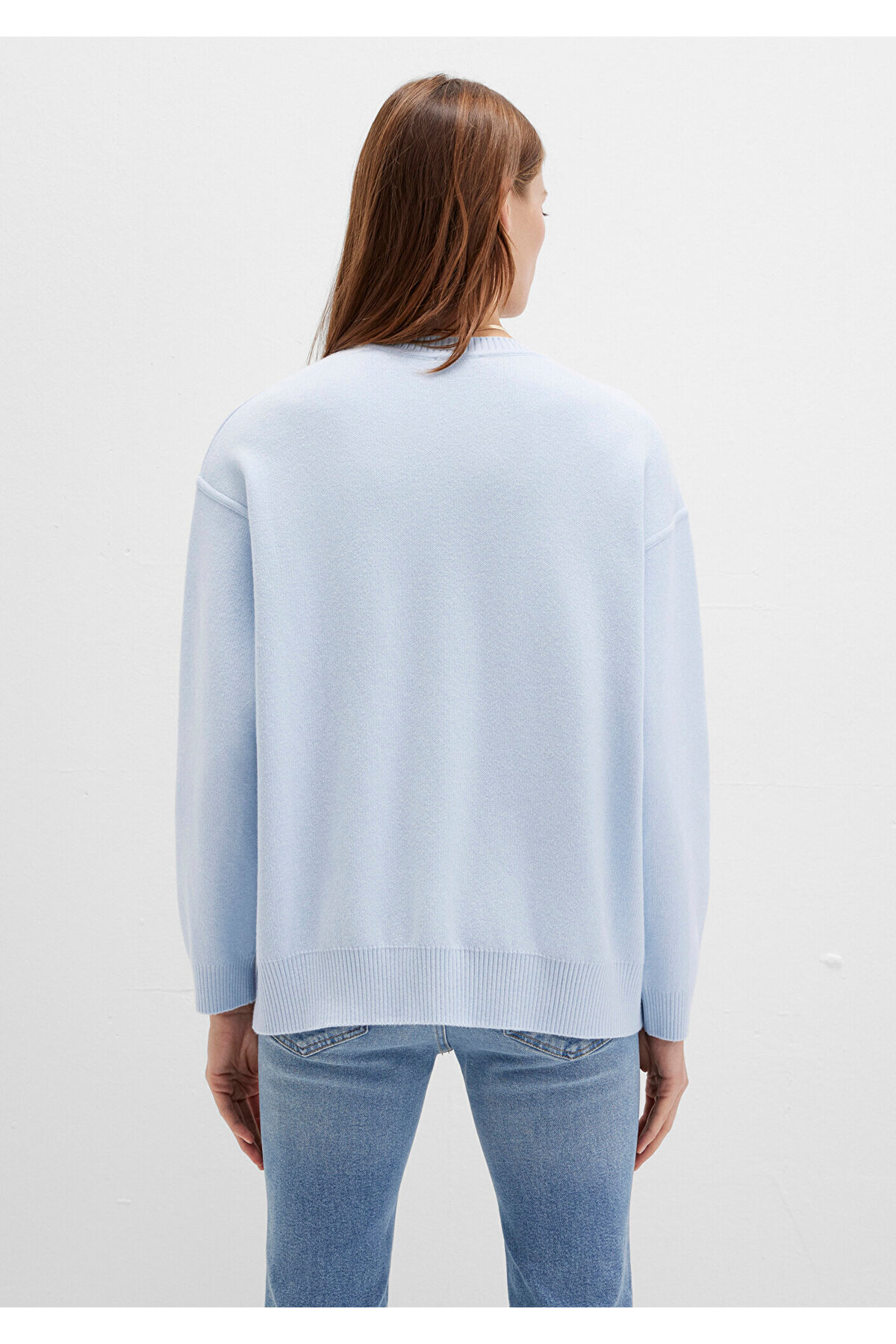 Mavi  Bisiklet Yaka Mavi Kazak Oversize / Geniş Kesim 1710499-70717 - Görsel 5