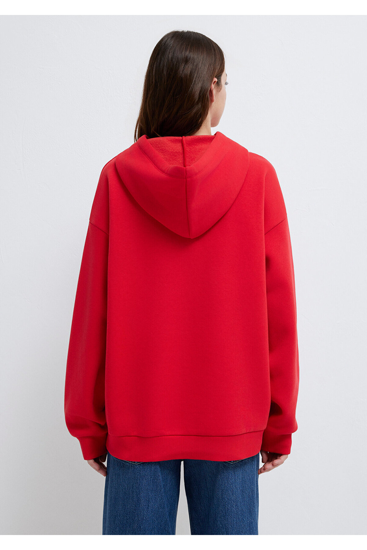 Mavi  Logo Baskılı Kırmızı Kapüşonlu Sweatshirt Oversize/Geniş Kesim 1600361-82054 - Görsel 5
