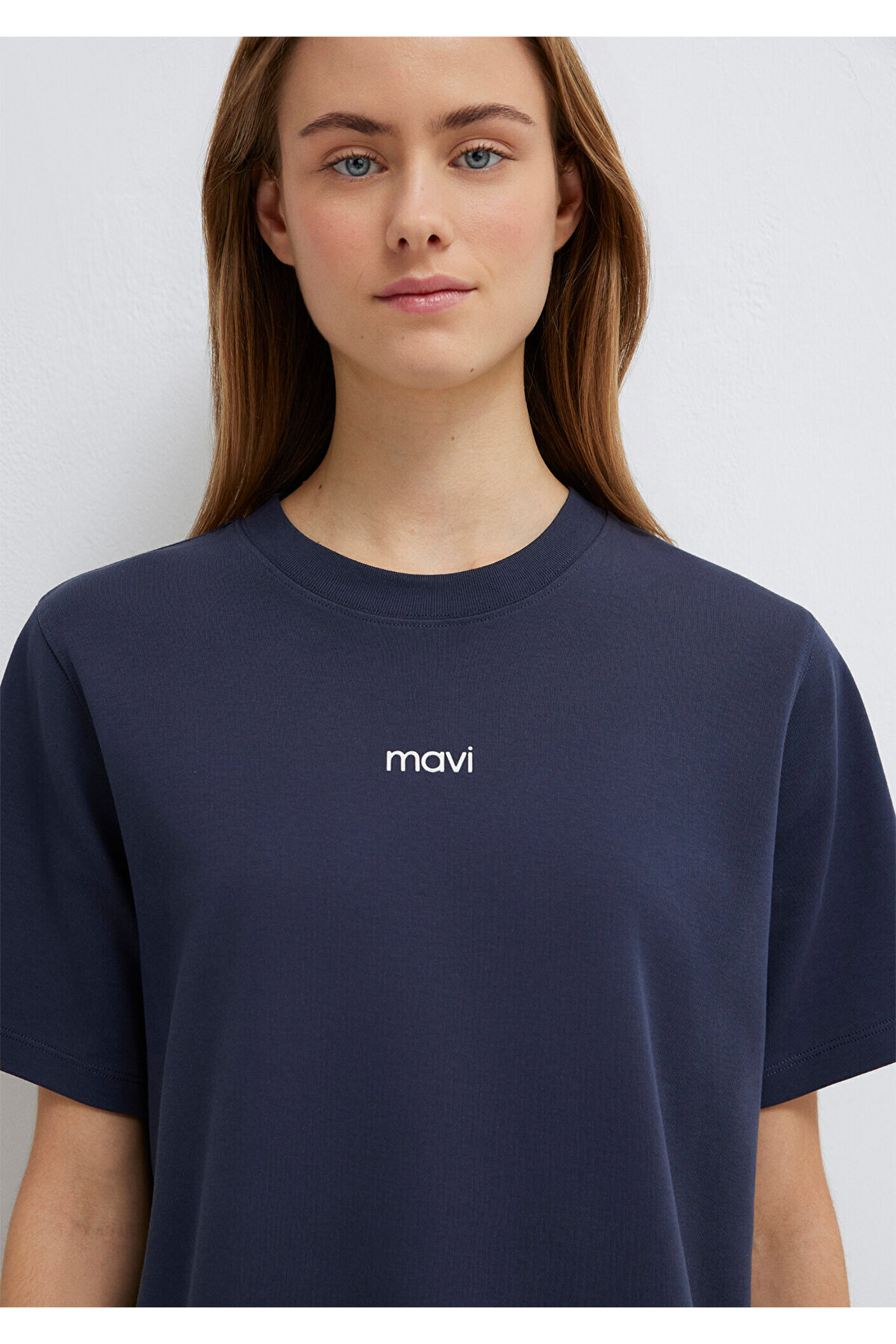 Mavi  Logo Baskılı İnterlok Lacivert Tişört Loose Fit / Bol Rahat Kesim 1612829-85315 - Görsel 7