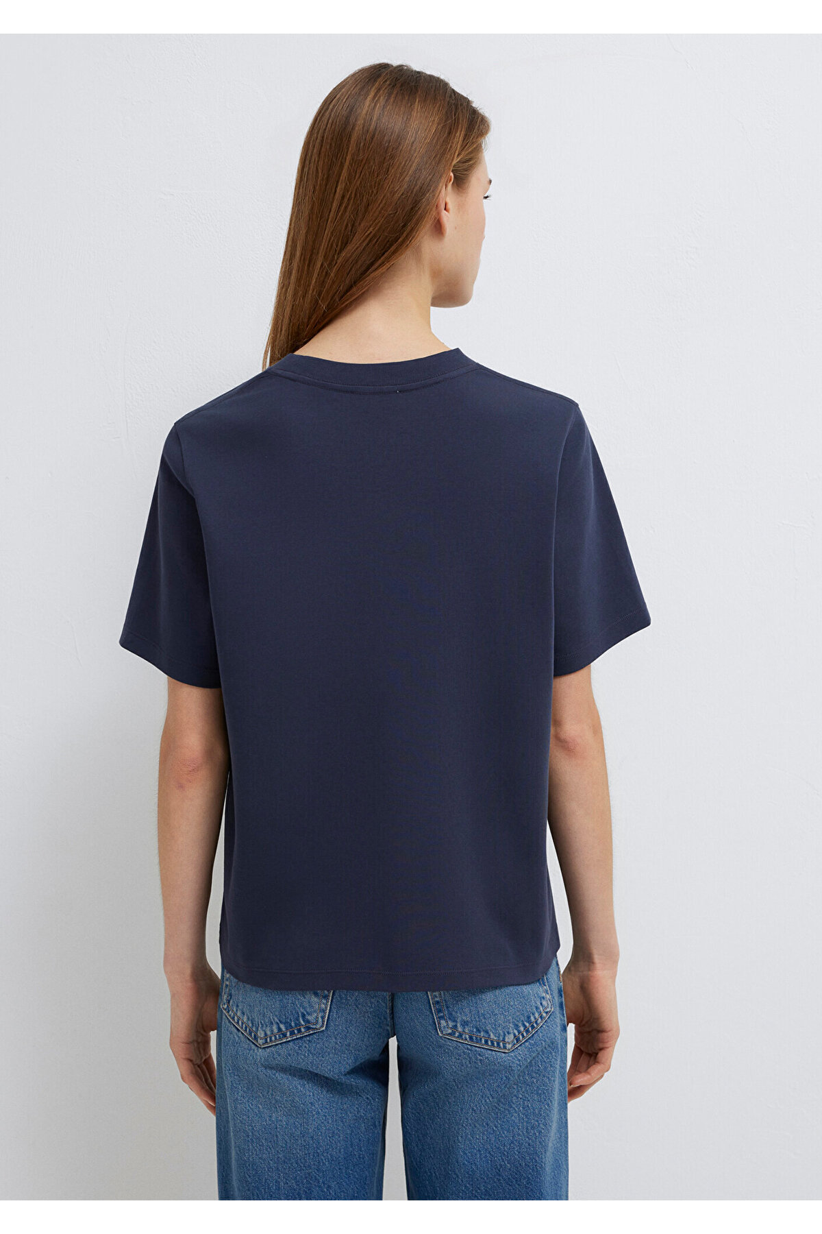 Mavi  Logo Baskılı İnterlok Lacivert Tişört Loose Fit / Bol Rahat Kesim 1612829-85315 - Görsel 6