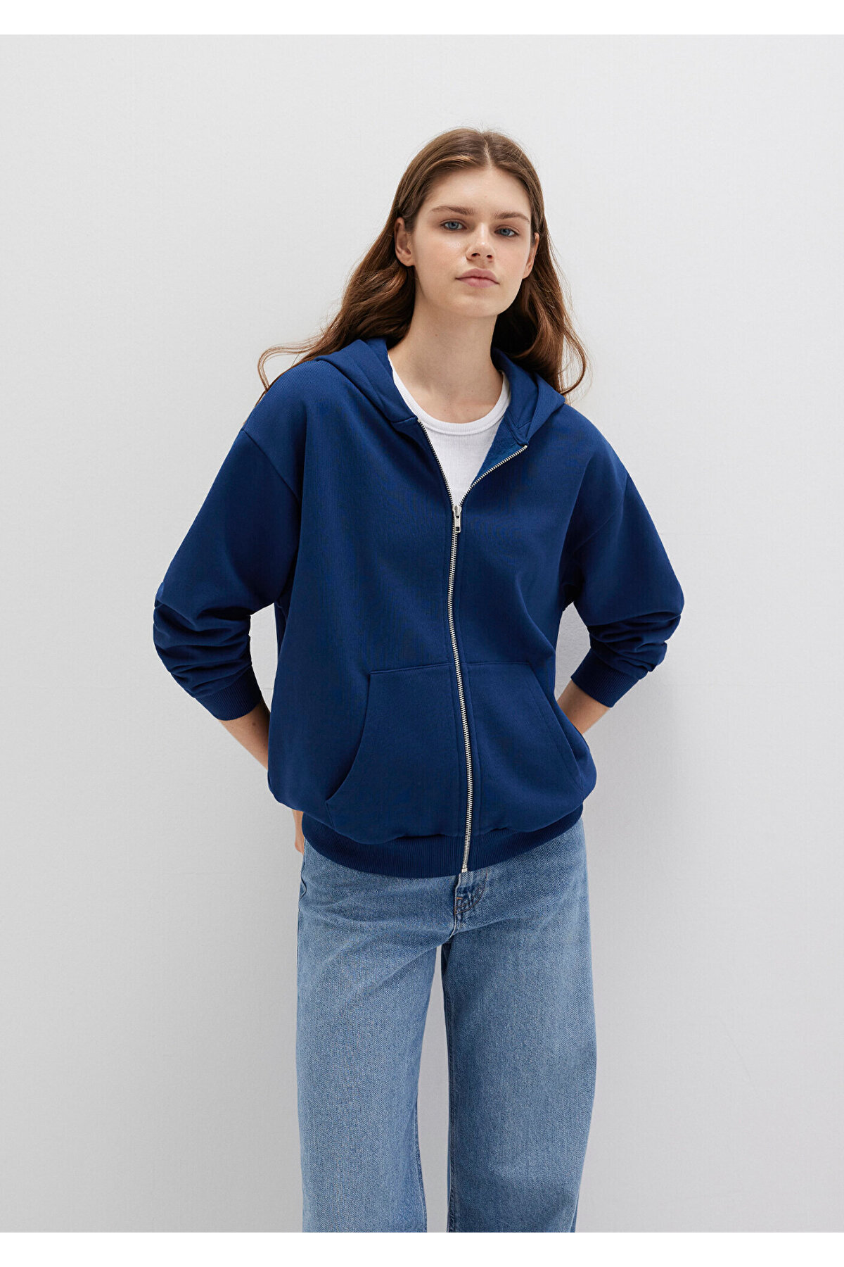 Mavi  Fermuarlı Kapüşonlu Lacivert Basic Sweatshirt 1611775-82625 - Görsel 2