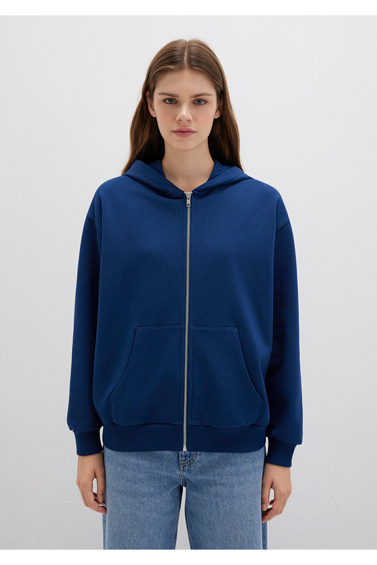 Mavi  Fermuarlı Kapüşonlu Lacivert Basic Sweatshirt 1611775-82625 - Görsel 3