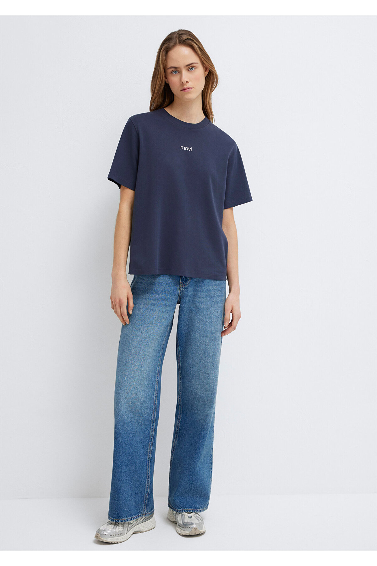 Mavi  Logo Baskılı İnterlok Lacivert Tişört Loose Fit / Bol Rahat Kesim 1612829-85315 - Görsel 2