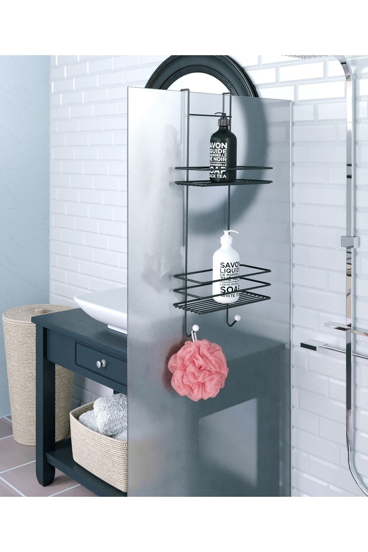 Two Tier Hanging Shower Rack Shampoo Holder Matte Black LM065