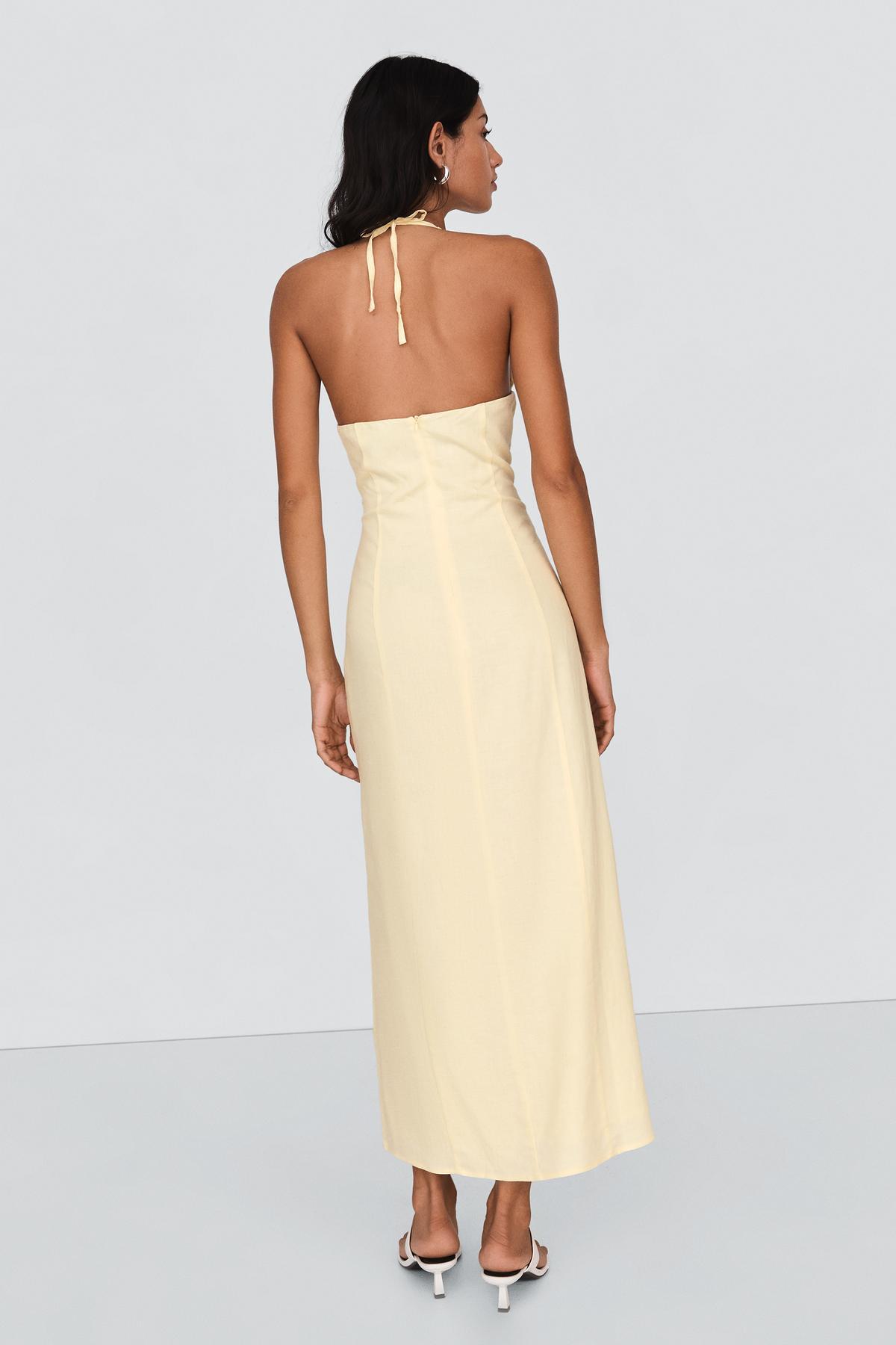 Bershka  Ketenli halter midi elbise - Görsel 3