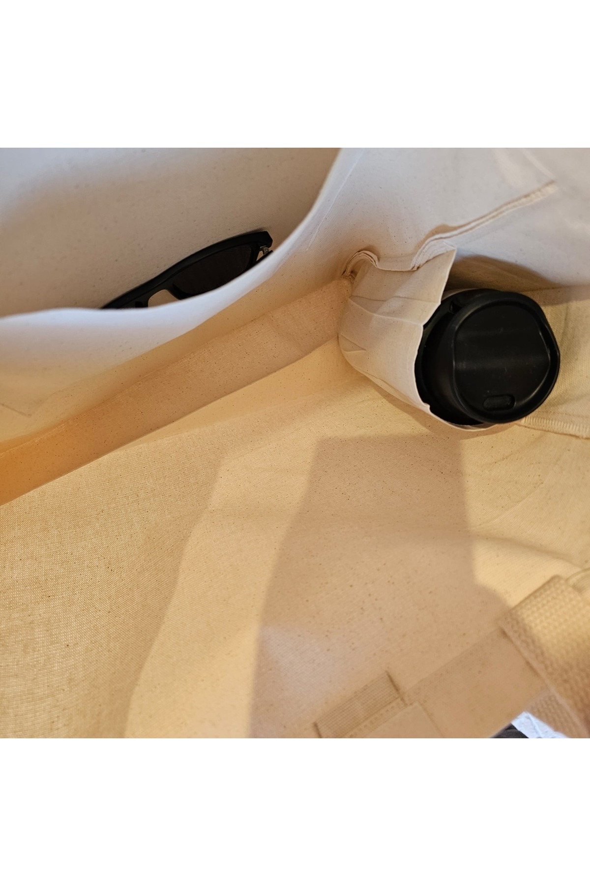 Pikkuva  Pembe Çiçekler ve Yeşil Yapraklar Baskılı Naturel Kanvas Bez Çanta Sap Beyaz Cırt Cırtlı - Küçük - Görsel 8