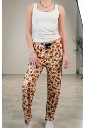 Pijahane Kadın Bej Winnie The Pooh Baskılı Pijama Altı Yumuşak Kumaş Rahat Ev...