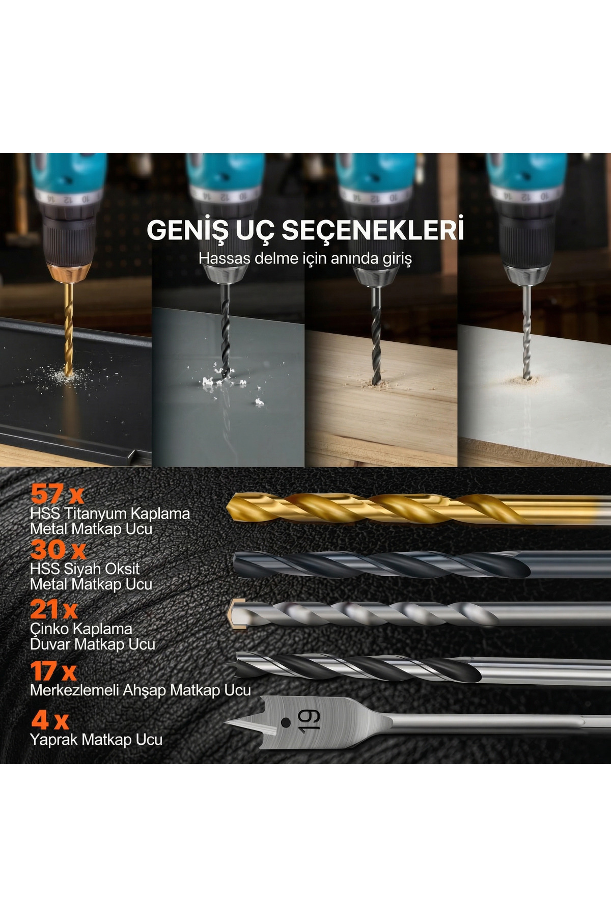 HAS-TEC 246 Parça Matkap Uç Seti Titanyum Kaplama, Ahşap, Metal ve