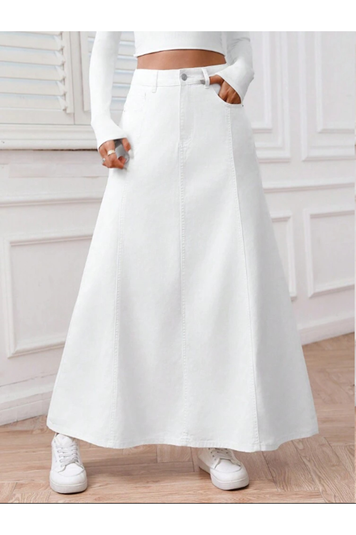 VELLICHOR  PARÇALI UZUN DENİM ETEK - Görsel 4
