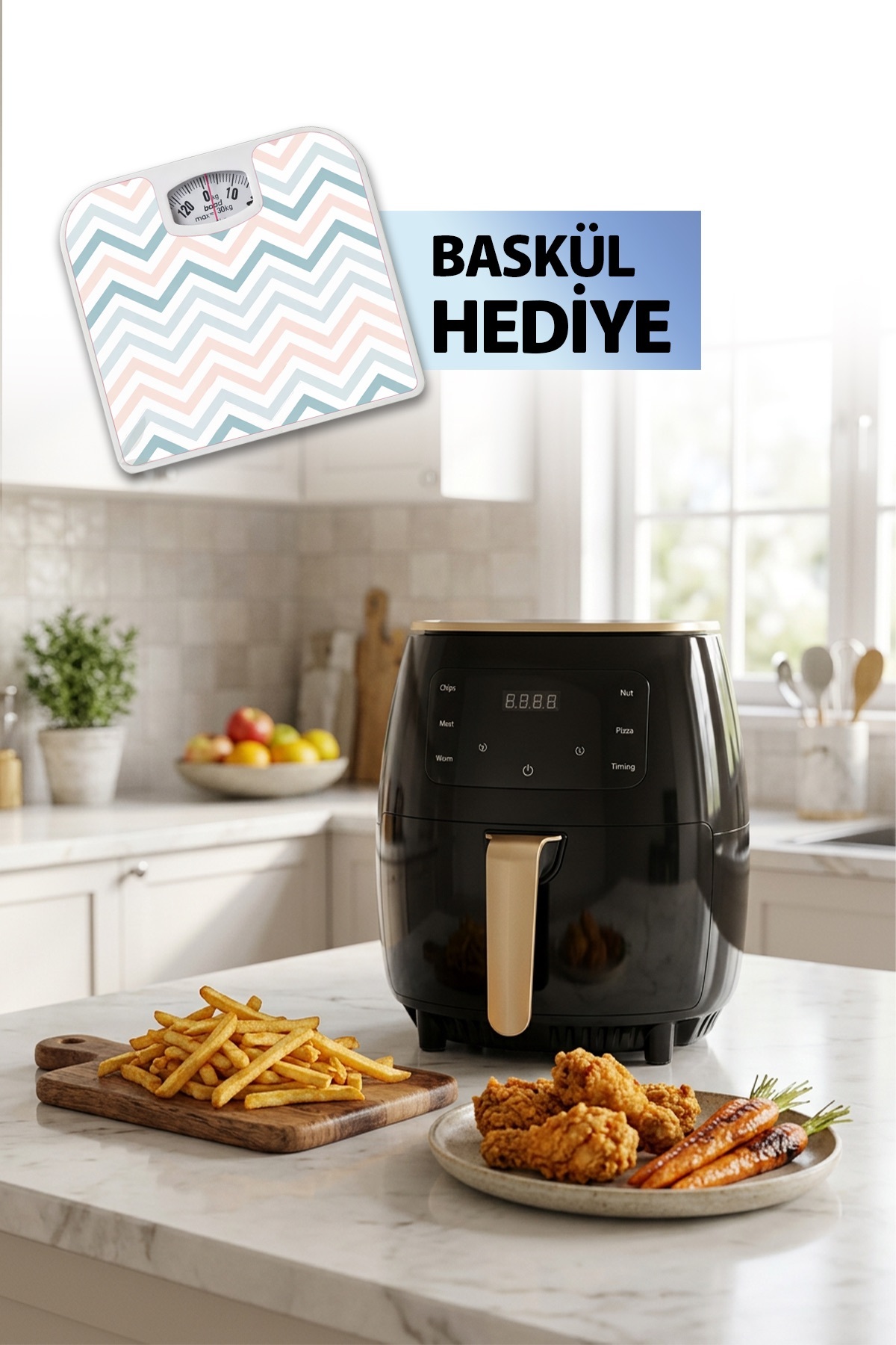 Bood 6L Airfryer | 1800W Ekstra Büyük Kapasite, LCD Ekranlı, 4 Modlu Yağsız Fritöz