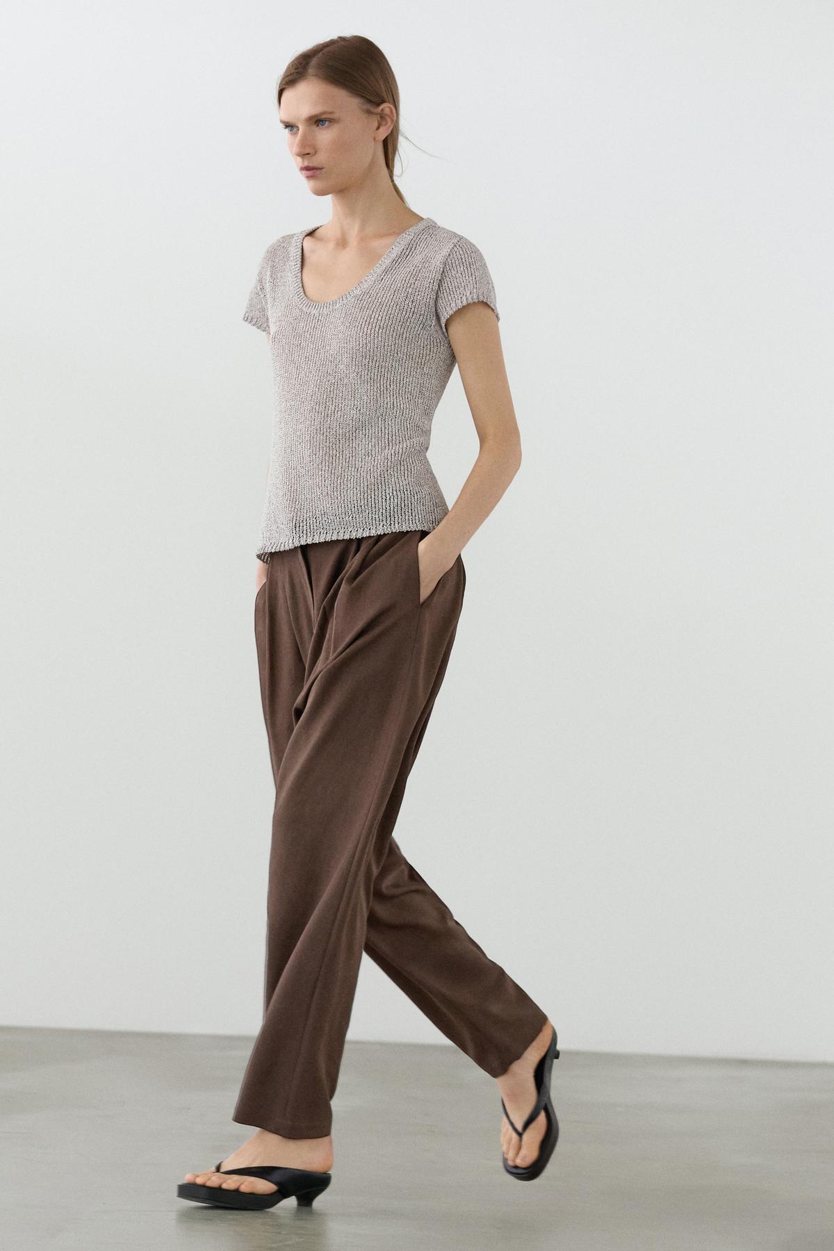 Massimo Dutti  İplik detaylı kısa kollu triko kazak - Görsel 3
