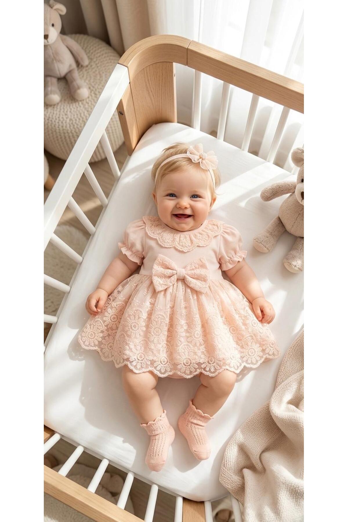 Baby Girl Mevlütlük Summer Dress Bandana Lace Newborn Hospital Release Wedding Dress Evening Dress 4024