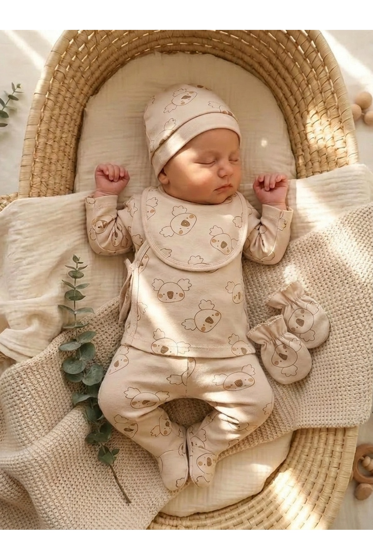 Organic Cotton 5-Piece Newborn Baby Outpatient Set Baby Set Beige Koala