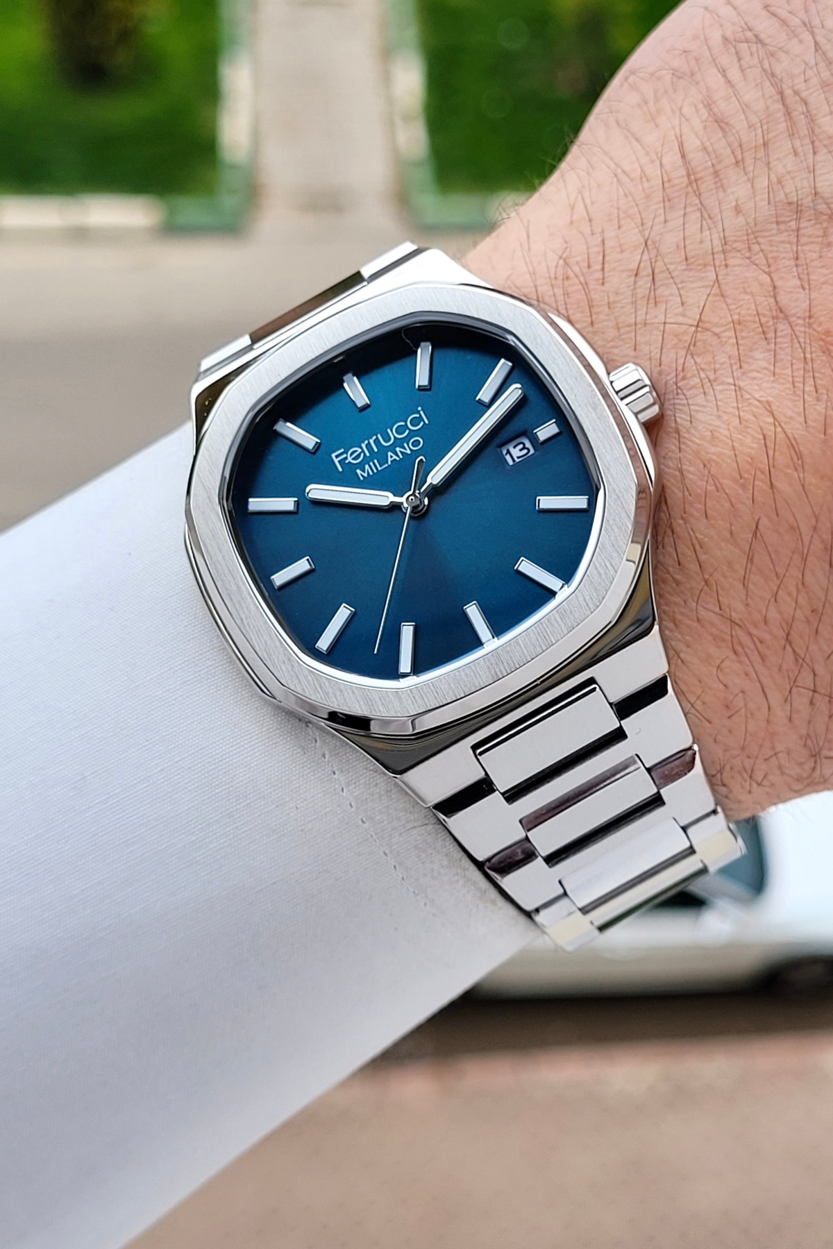 Ferrucci Kadranı Mavi Kordonu Gümüş Renk 40 Mm Erkek Kol Saati
