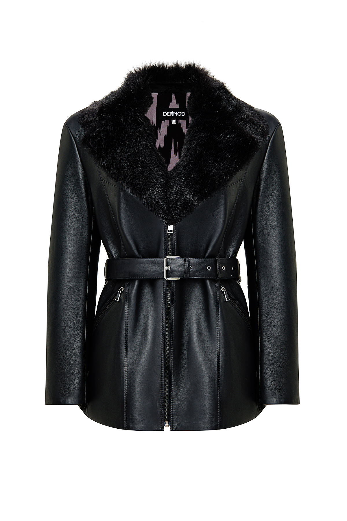Derimod  Scarlet Kadın Siyah Kürk Yaka Deri Mont 25WGD5621U5