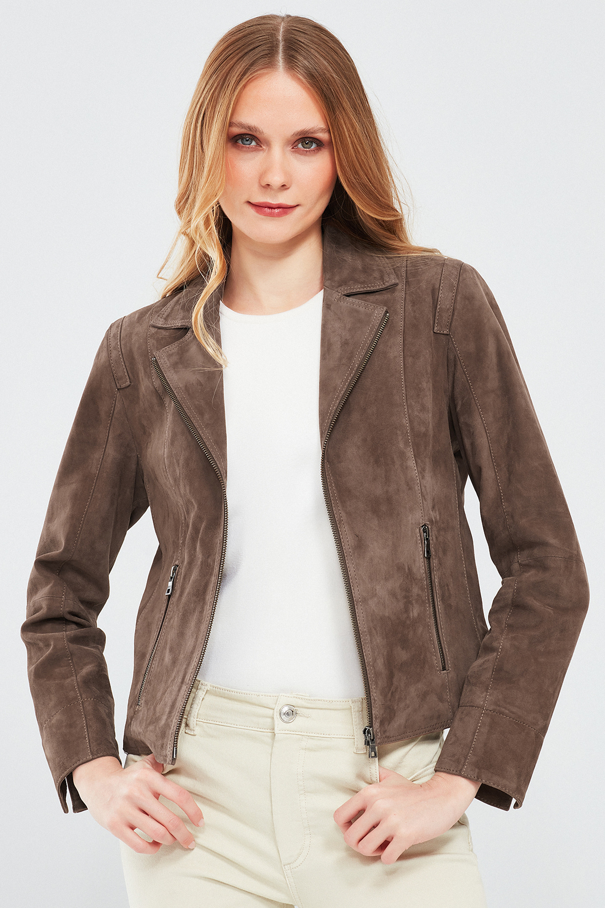 Derimod  Lara Kadın Vizon Süet Deri Ceket 23WGE588110