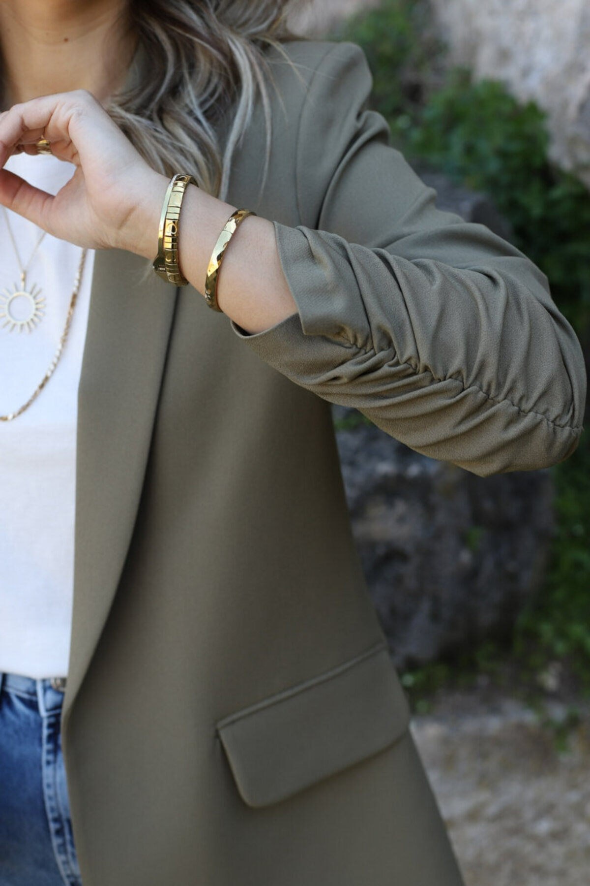 bytugcekaya  Haki Kol Büzgü Detay Blazer - Görsel 5