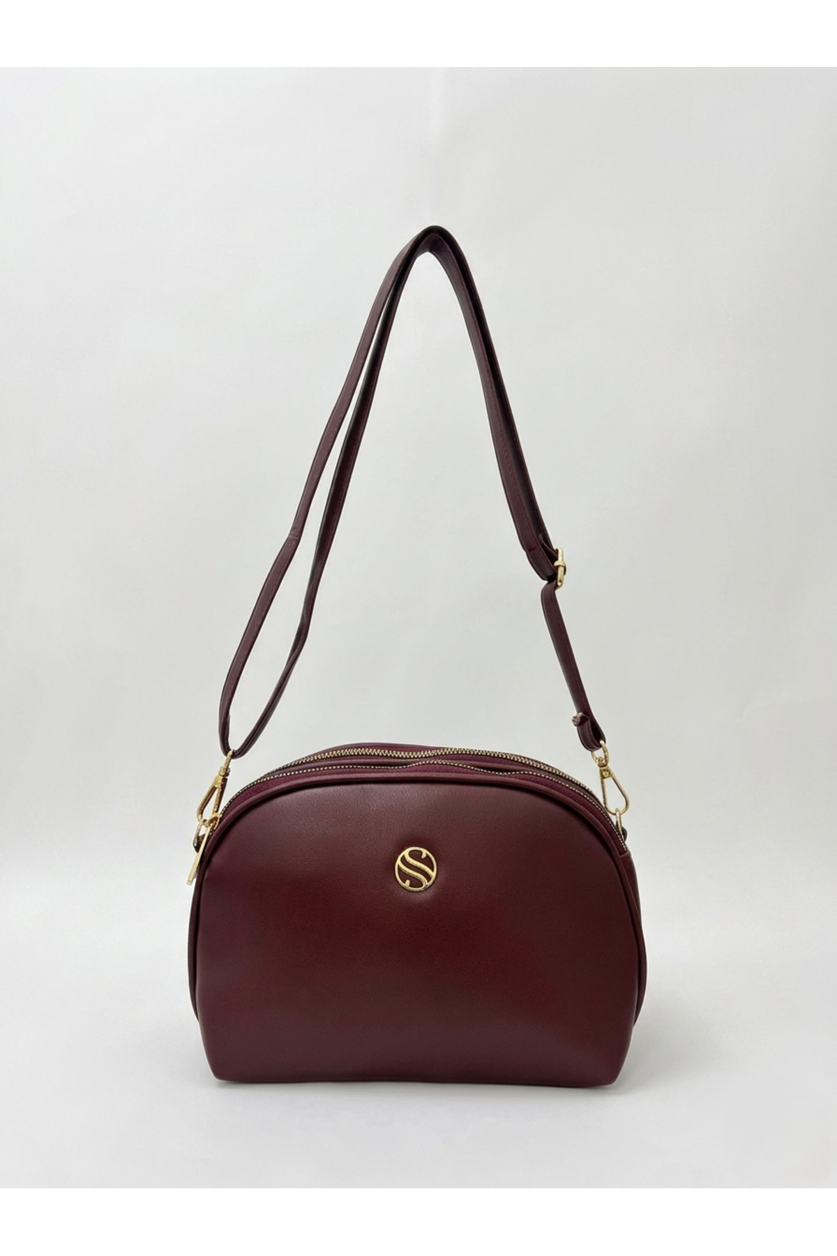 Women's Crossbody 3-Eye Double Metal Zipper Gold Accessory Shoulder Bag