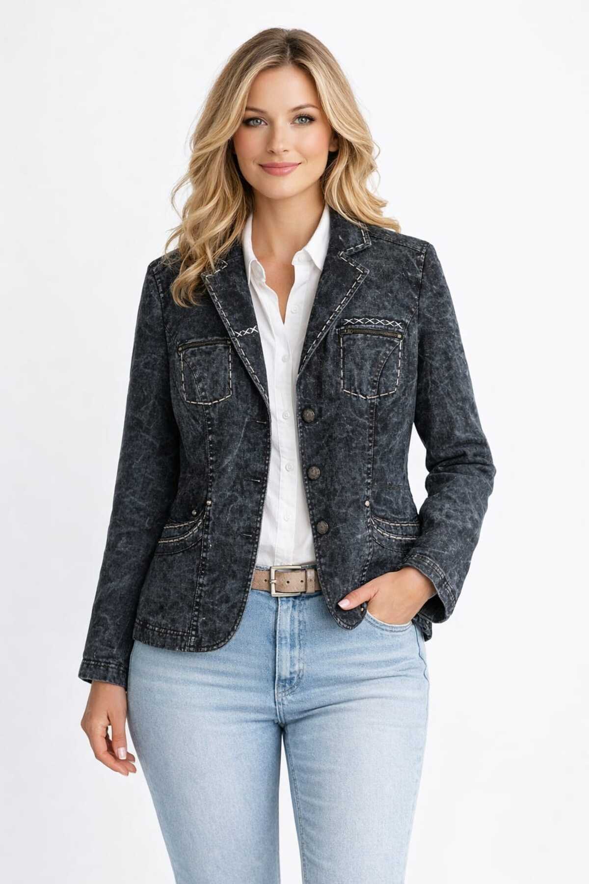 Boutique Juji  BOHEM STİL FÜME YIKAMA SİYAH DENİM KOT CEKET