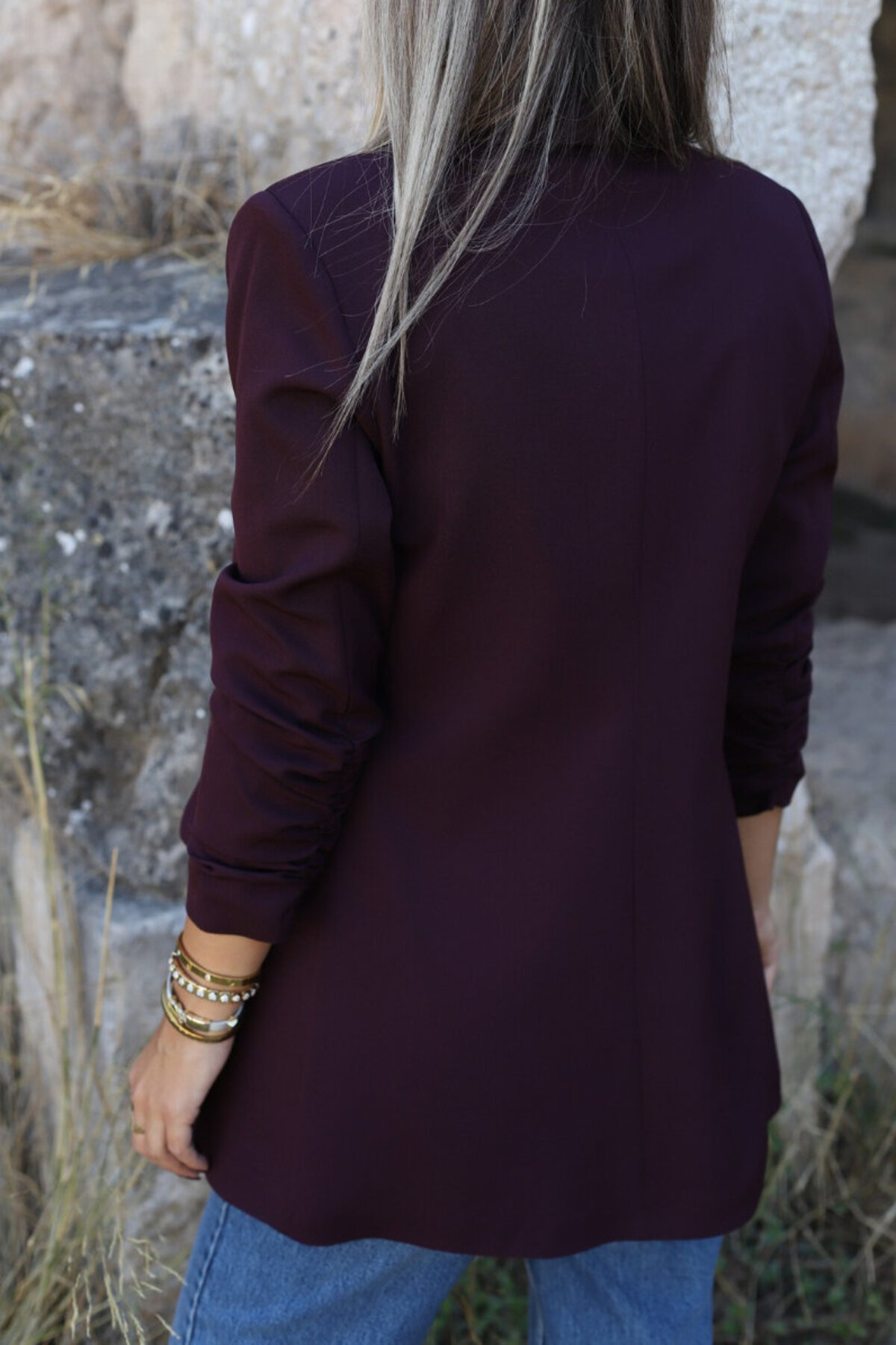 bytugcekaya  Mürdüm Kol Büzgü Detay Blazer - Görsel 6