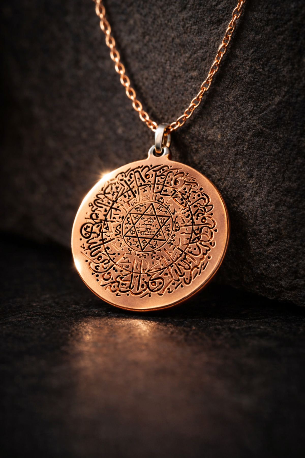 Ayetel Kursi, Solomon Seal Prayer Copper Medallion Necklace – Prayer for Protection Male Female