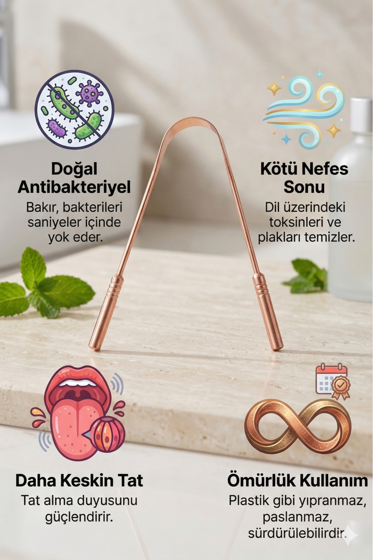 NOYİSKA %100 Saf Bakır Dil Temizleyici Ayurveda Yoga Dil Kazıma Çubuğu Aleti - Fiyatı, Yorumları