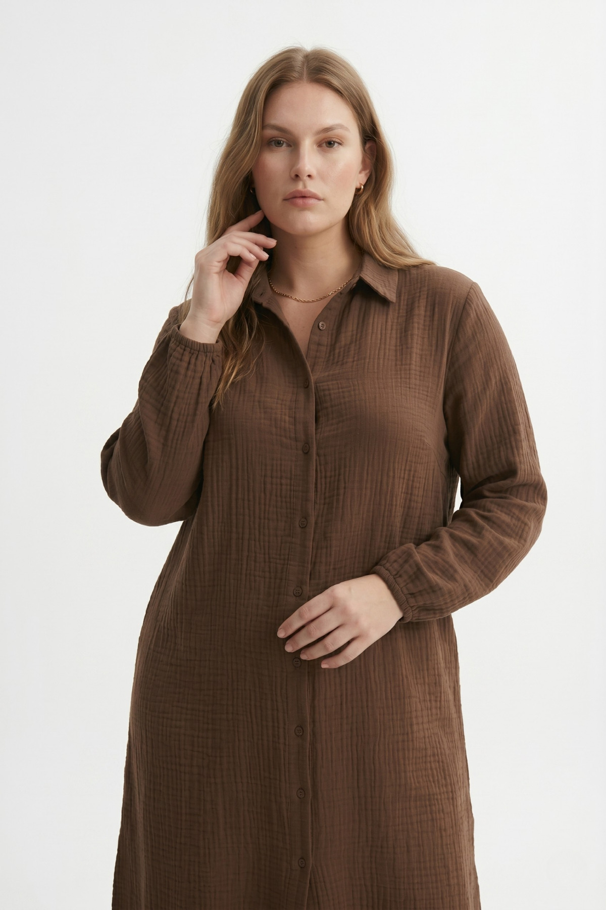 şuranur Bürümcük Gömlek Yaka Tunik Takım Düğmeli Tesettüre Uygun 2XL 6XL görsel 3