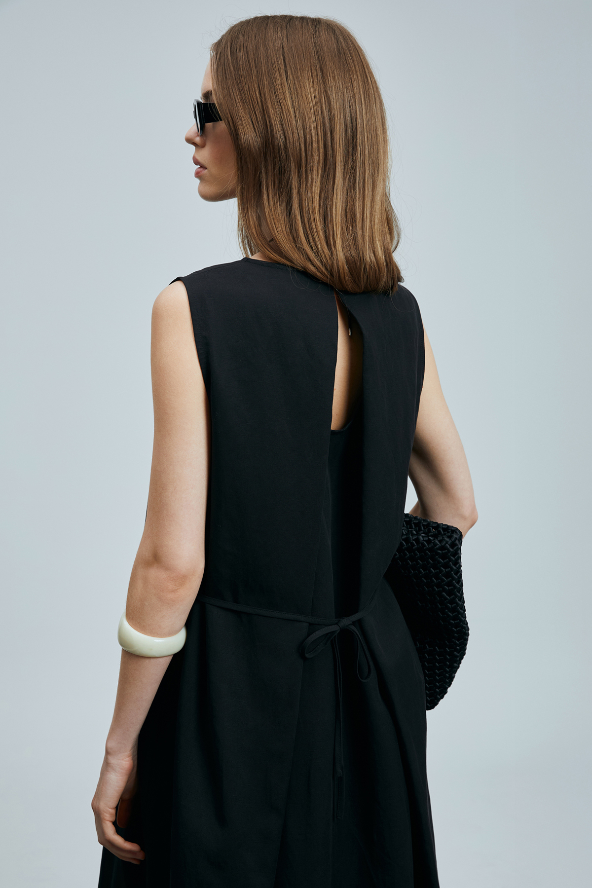 Lufian  Grace Kadın Lyocell Karışımlı Keten Elbise Siyah - Görsel 5