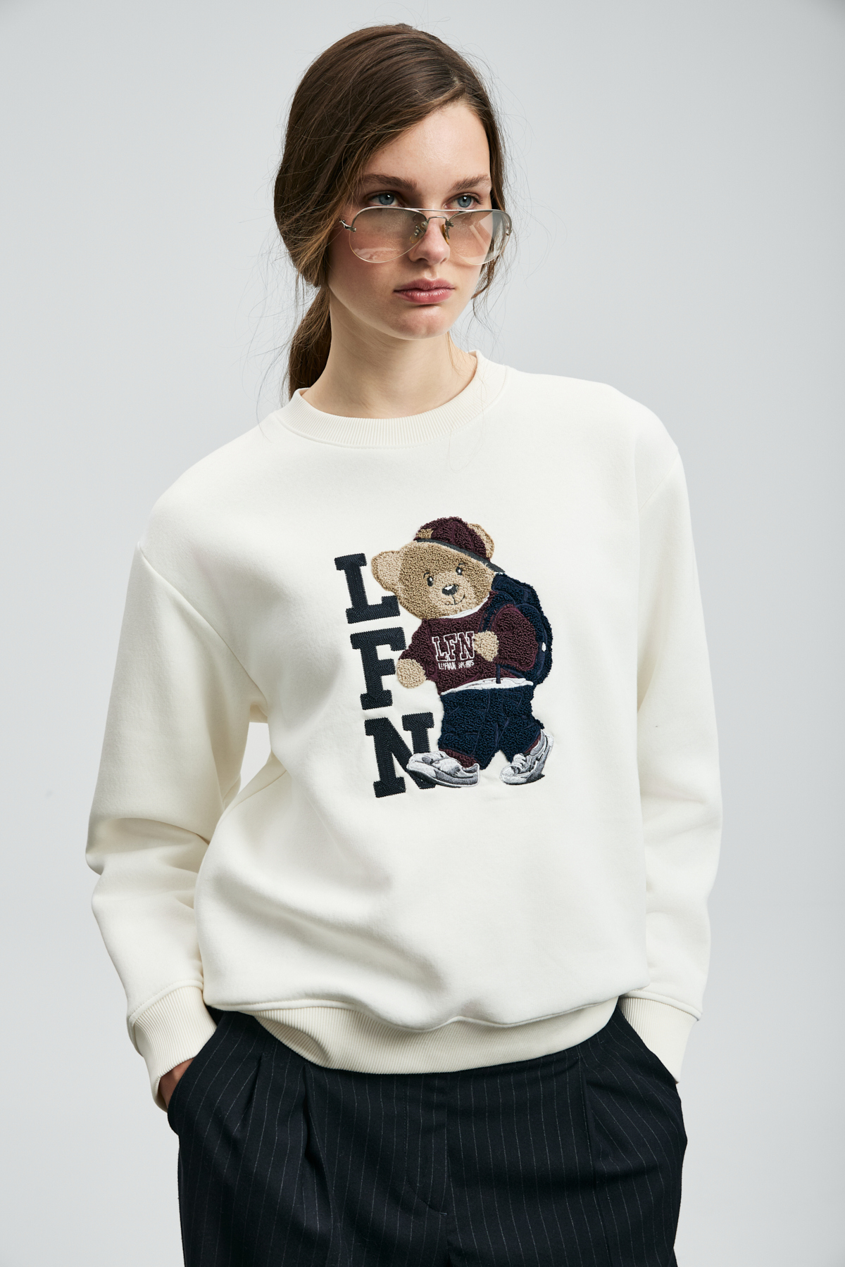 Lufian  Dıamond Kadın Örme Sweatshırt Kırık Beyaz - Görsel 5