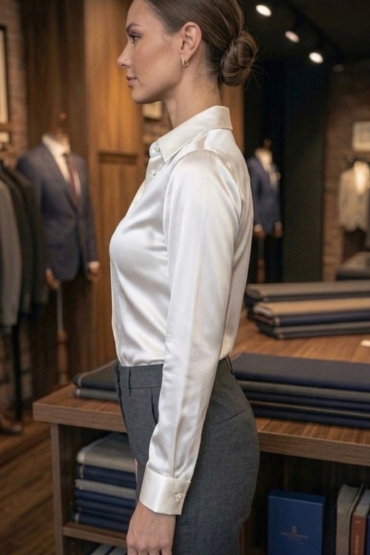 miremiran  SATEN GÖMLEK gizli patlı Kadın Slim fit SATEN BEYAZ - Görsel 5