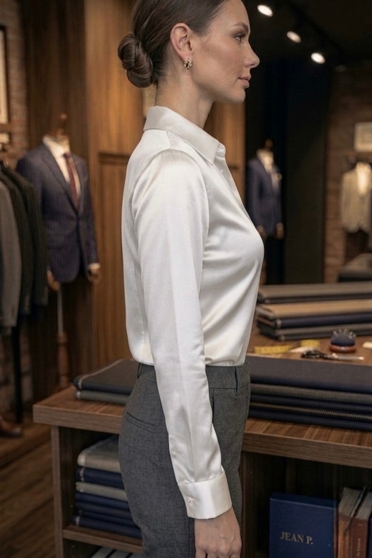 miremiran  SATEN GÖMLEK gizli patlı Kadın Slim fit SATEN BEYAZ - Görsel 3