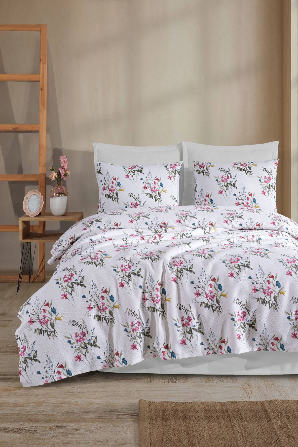 Patterned Quilting Set Single Azalea White (Quilting+Bedsheet+Pillowcase)