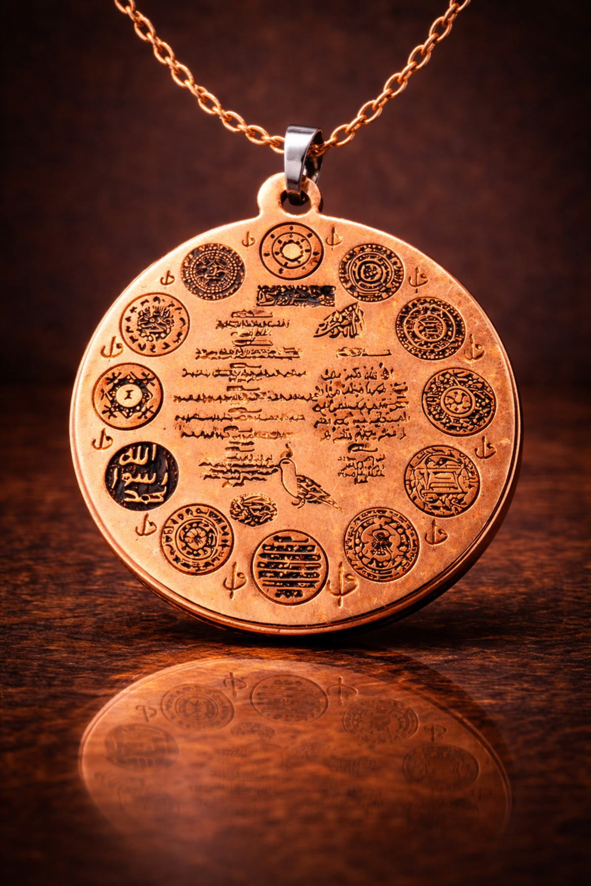Nur Circle Protection Prayer Copper Medallion Necklace – Protection Prayer Male Female
