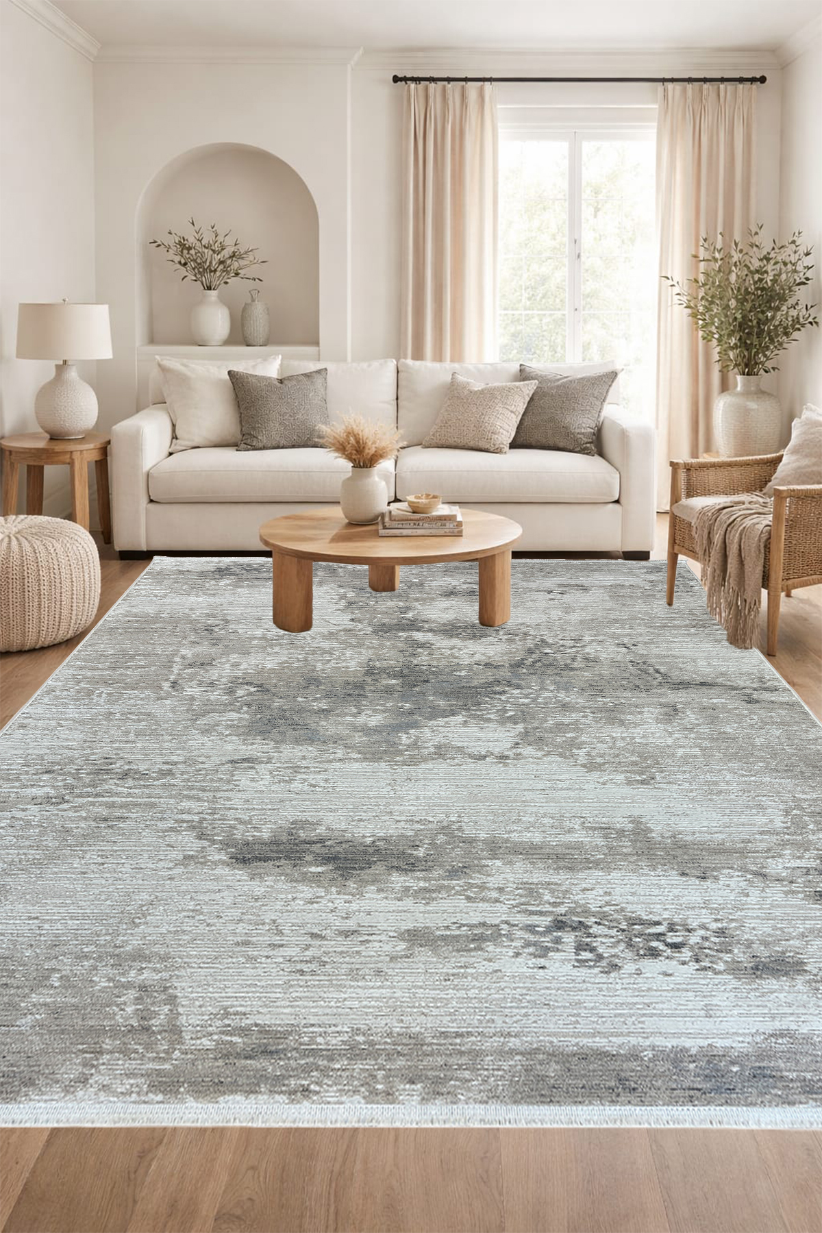 4 Square Meters-6 Square Meters Thick Modern Woven Living Room Kitchen Rug Antiallergic Grey White