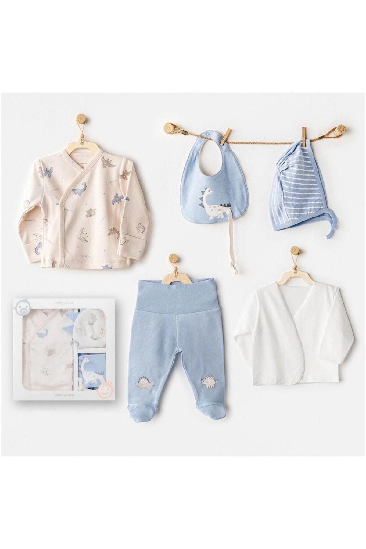 Ac25910 Newborn Set Dino 5-Piece Hospital Exit Beige