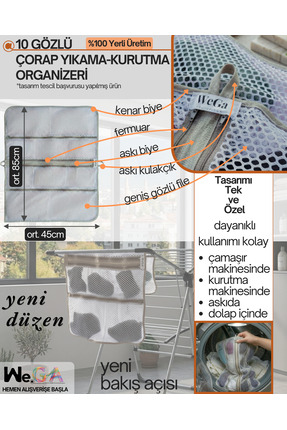 WeGa Shopping Çorap Yıkama ve Kurutma İçin 10 Gözlü File Organizer