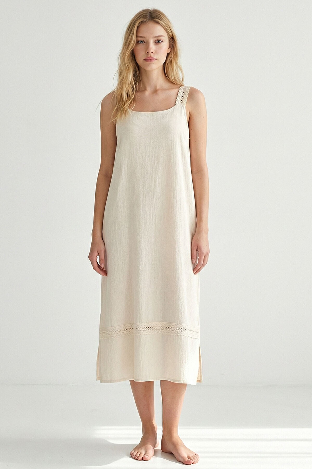 Alacati Linen Strap Lace Dress