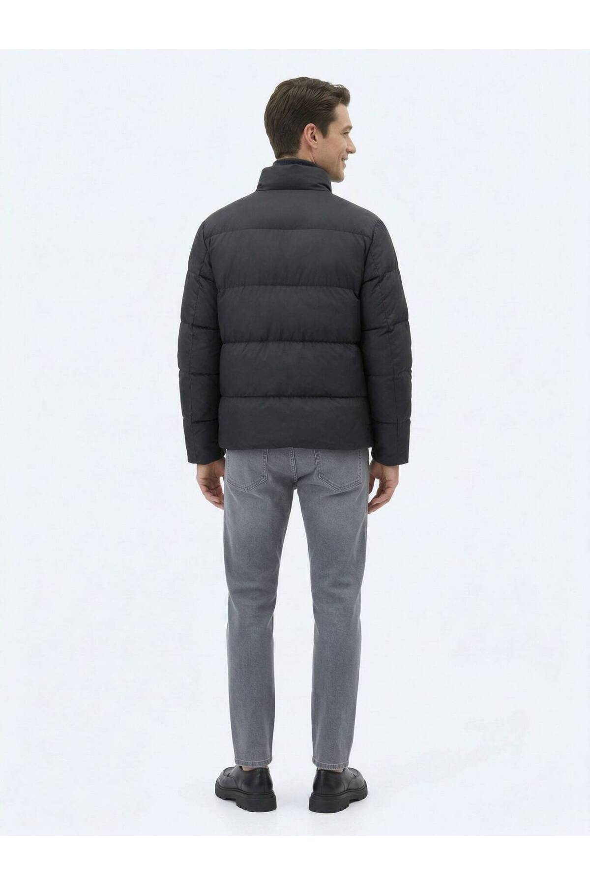 Kip  Siyah Regular Fit Dik Yaka Casual Dokuma Mont - Görsel 5