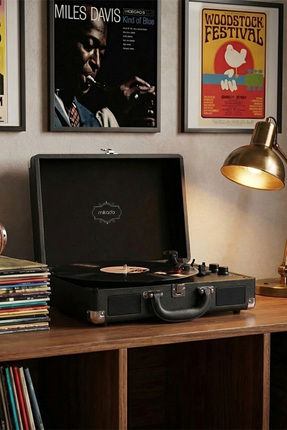 Mikado Nostalgia Mn-p317 Siyah Çanta Pikap Bluetooth Destekli Rca Müzik Kutusu