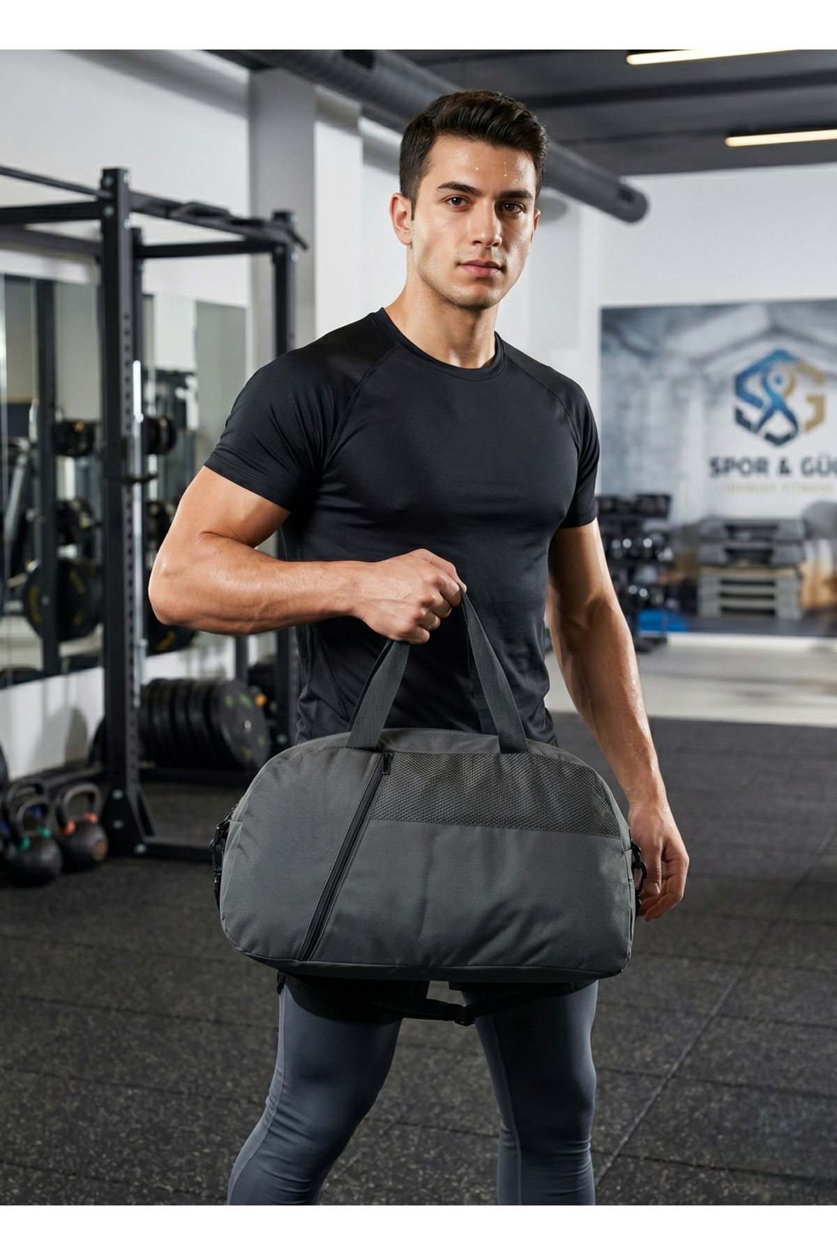 MUCCO  Kaff Küçük Gri Önü Cepli Ayarlanabilir Omuz Askılı El Seyahat Spor Çantası-0833 - Görsel 2