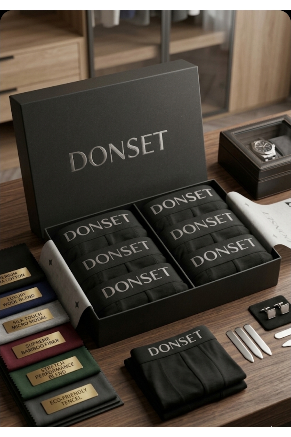 donset  Gri Renk Erkek Boxer - 6'lı Set Paket Özel Kutusunda