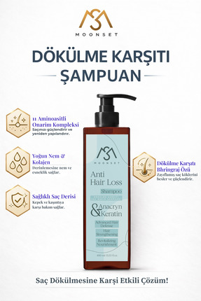 moonset Saç Dökülmesine Karşı Etkili Premium Şampuan Keratin Ve Bitkisel Özlü...
