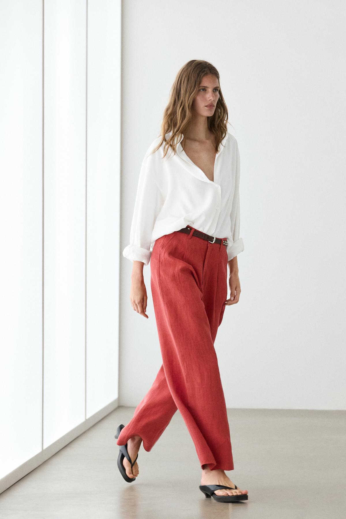 Massimo Dutti  Loose fit keten pantolon - Görsel 3