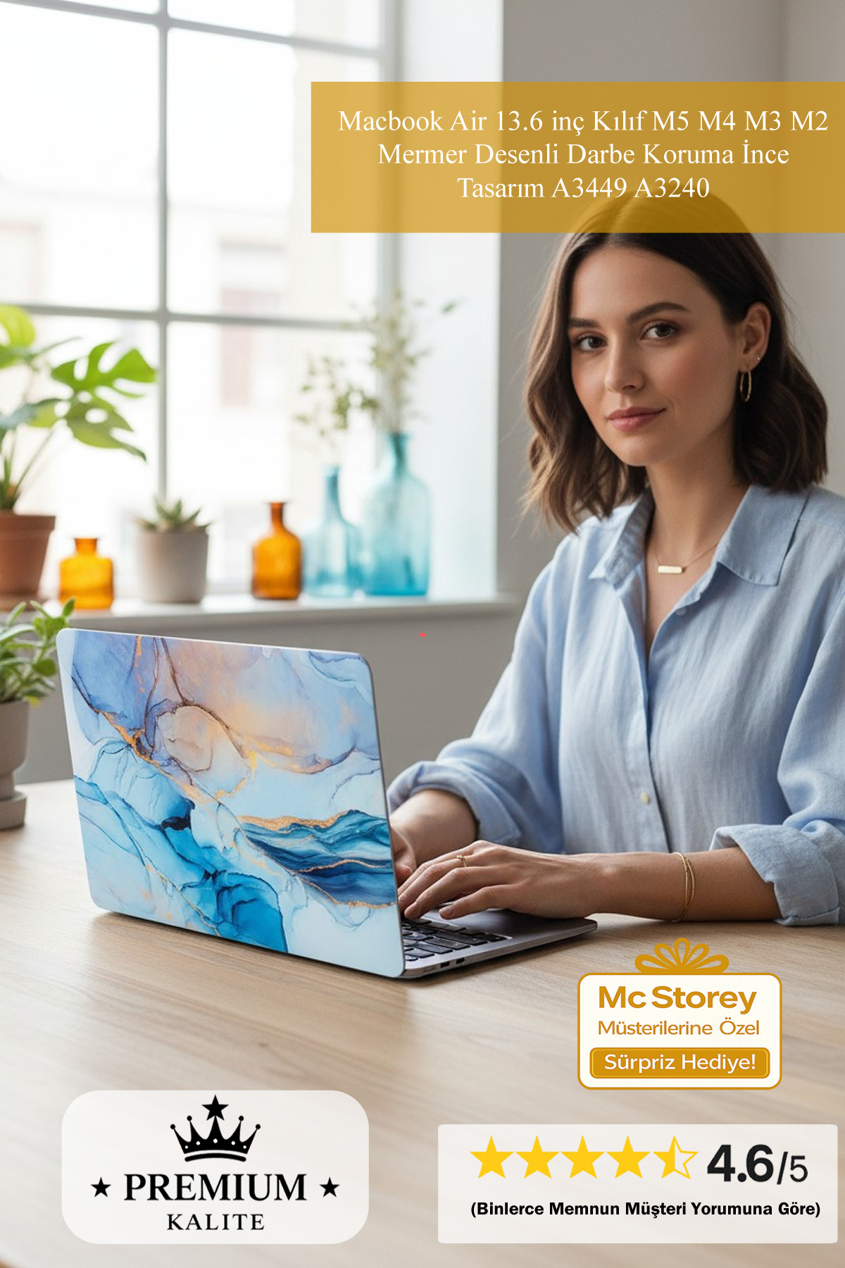 Macbook Air 13.6 inch Case M5 M4 M3 M2 Marble Pattern Impact Protection Slim Design A3449 A3240