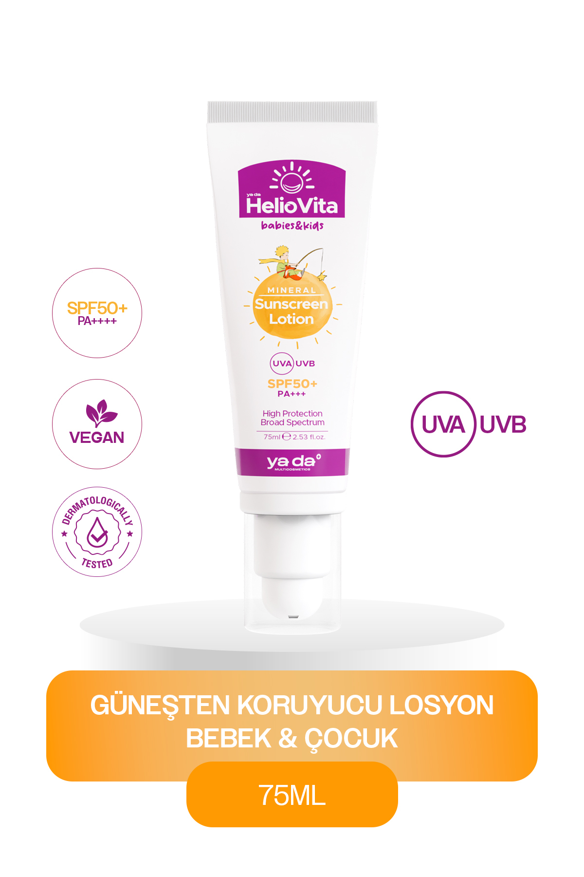 ya da HelioVita %100 Mineral Yüksek Koruma Etkili Güneşten Koruyucu Losyon, Bebek & Çocuk, SPF 50+, PA++++
